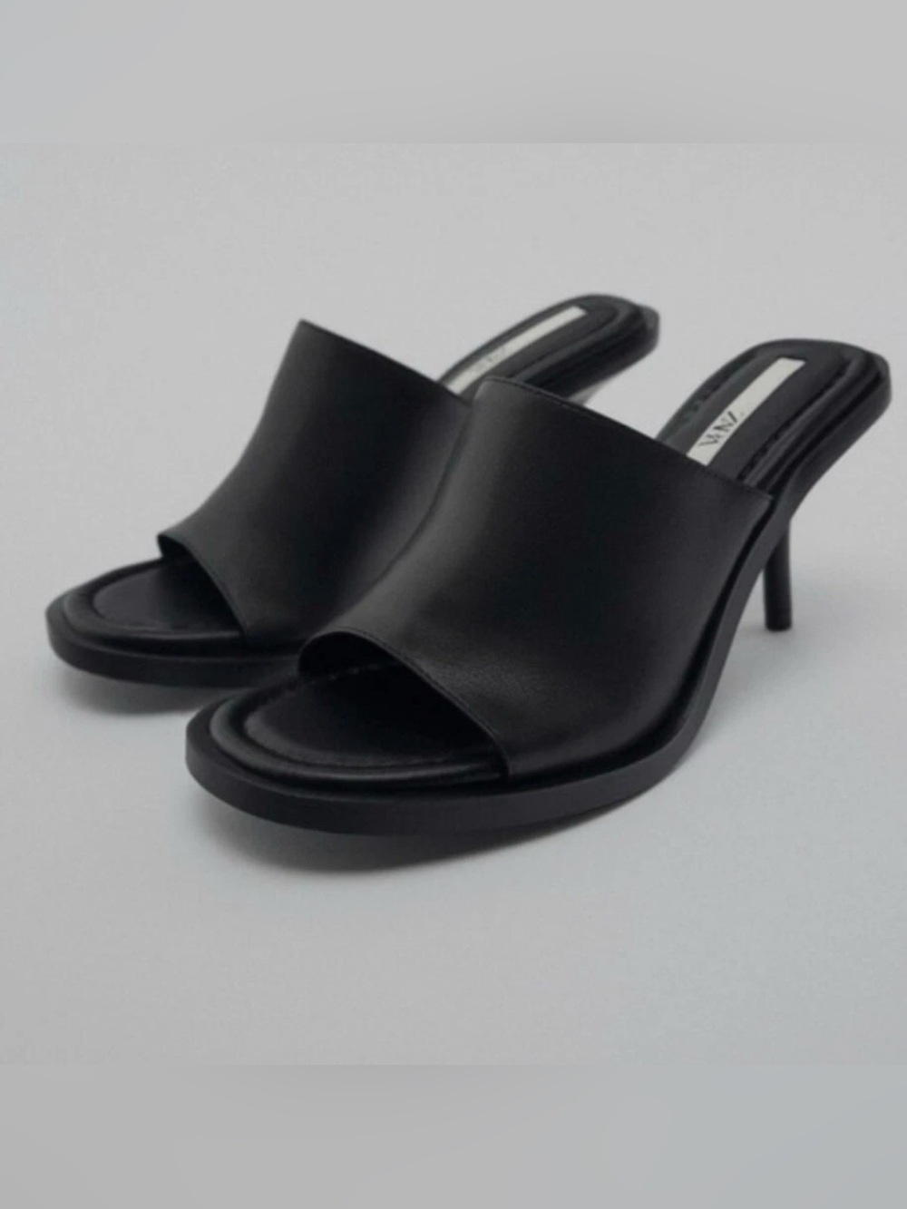 Zara Black Open-Toe Mule Heels - Women's Slide Sandals